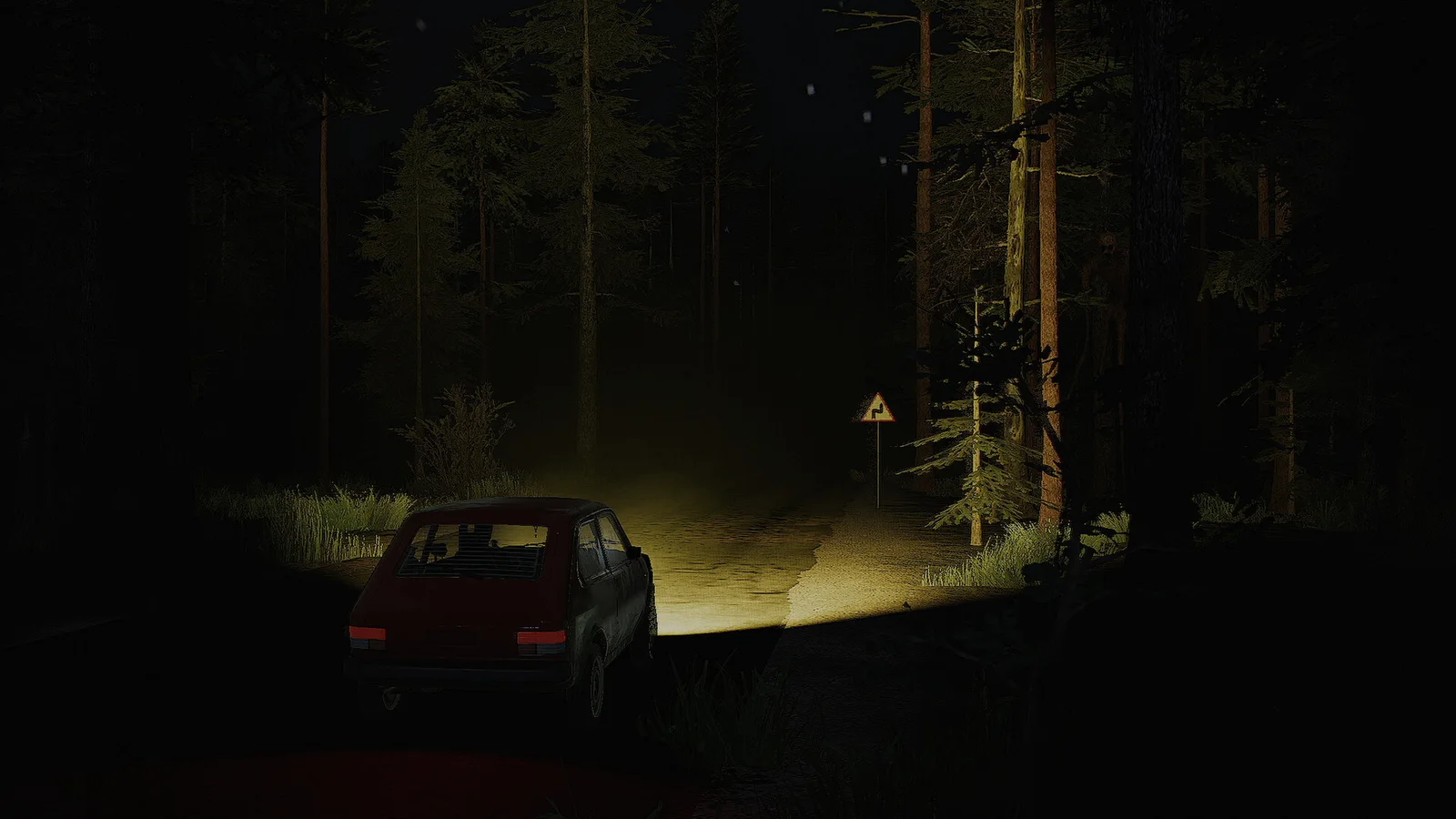 Official CH13 Rest Stop artwork showing a car on a dark forest road
